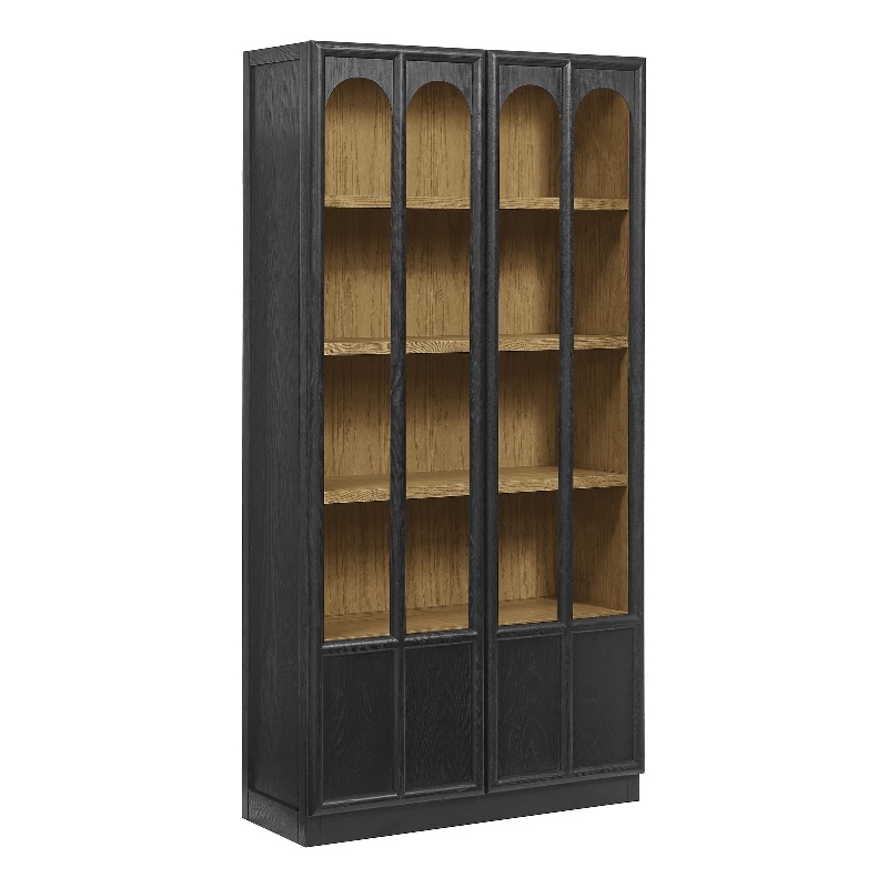 Maklaine Contemporary Solid Wood and Glass Display Cabinet in Black Oak