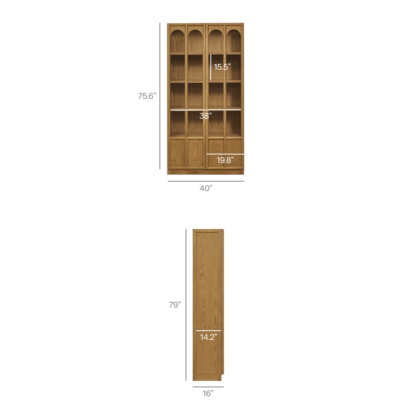 Maklaine Contemporary Solid Wood and Glass Display Cabinet in Oak
