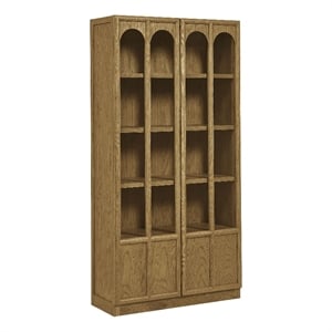 Maklaine Contemporary Solid Wood and Glass Display Cabinet in Oak