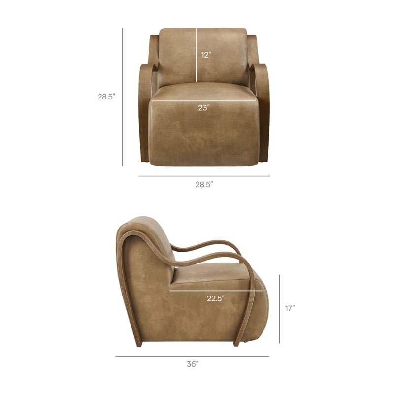 Maklaine Contemporary Vegan Leather Accent Armchair in Toast