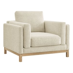 Maklaine Contemporary Melange Chenille Fabric Armchair in White