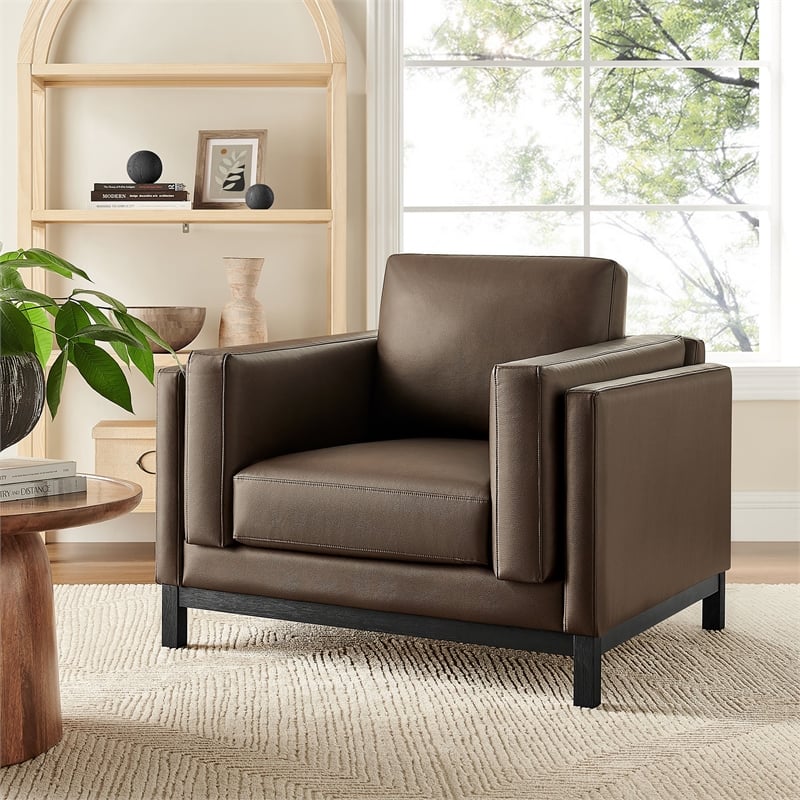 Maklaine Modern / Contemporary Vegan Leather Armchair in Brown