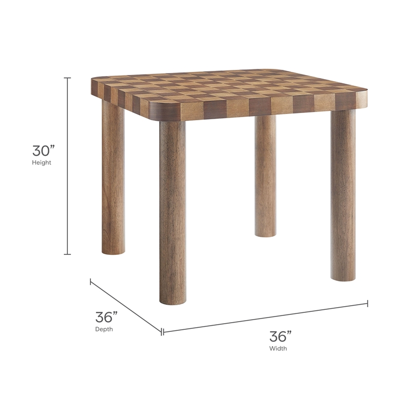Maklaine Rubberwood Brown Dining Table Square Checkered Game Board 36