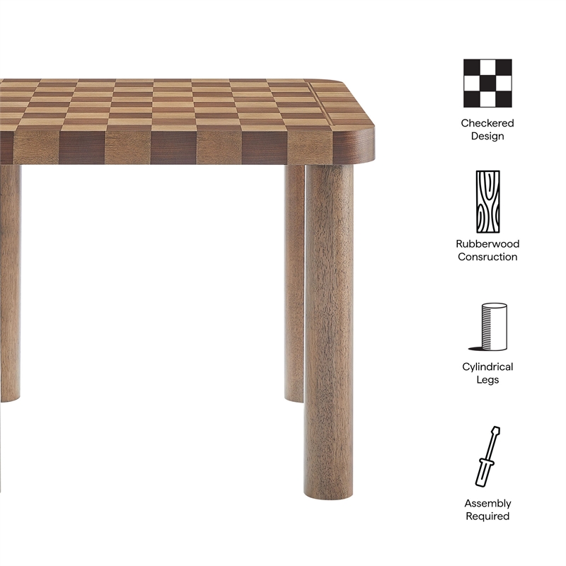 Maklaine Rubberwood Brown Dining Table Square Checkered Game Board 36
