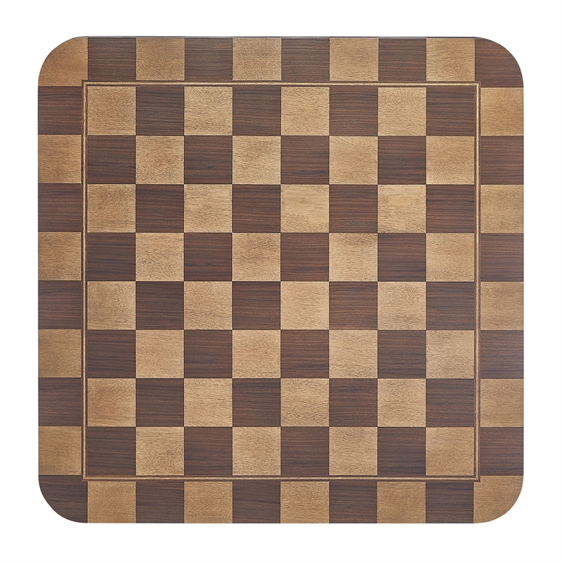 Maklaine Rubberwood Brown Dining Table Square Checkered Game Board 36