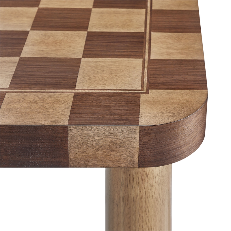 Maklaine Rubberwood Brown Dining Table Square Checkered Game Board 36