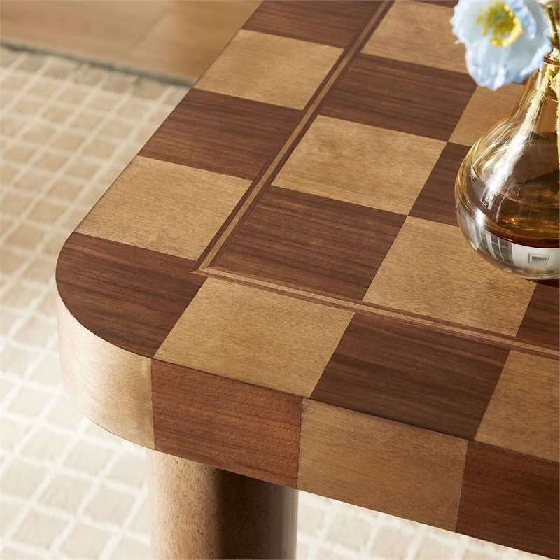 Maklaine Rubberwood Brown Dining Table Square Checkered Game Board 36