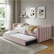 Maklaine Channel Tufted Performance Velvet Twin Daybed With Trundle in Red