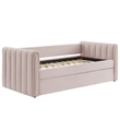 Maklaine Channel Tufted Performance Velvet Twin Daybed With Trundle in Red