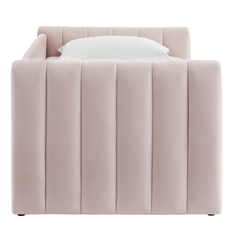 Maklaine Channel Tufted Performance Velvet Twin Daybed With Trundle in Red
