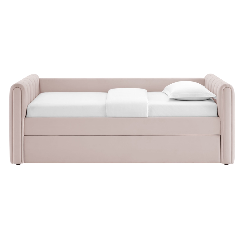 Maklaine Channel Tufted Performance Velvet Twin Daybed With Trundle in Red