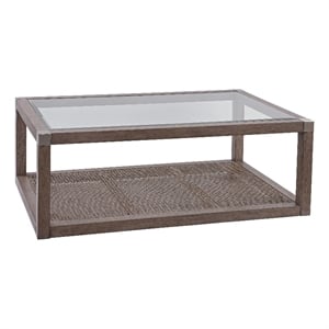 Maklaine Farmhouse Solid Wood Cocktail Table with Natural Cane Shelf