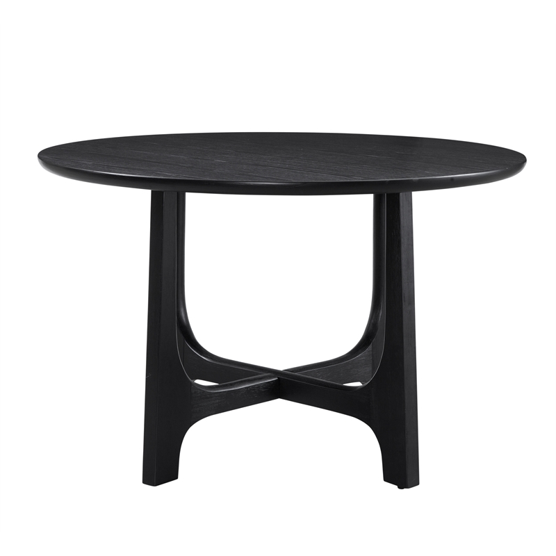 Maklaine Modern Round Tabletop Dining Table in Matte Black Wood