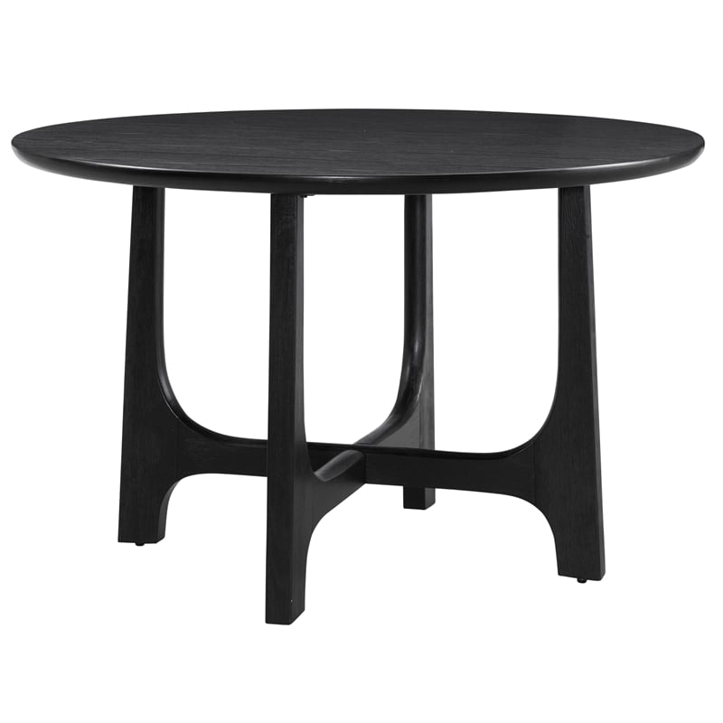 Maklaine Modern Round Tabletop Dining Table in Matte Black Wood