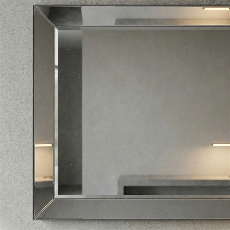 Maklaine Traditional Rectangular Smoked Glass Frame Wall Mirror