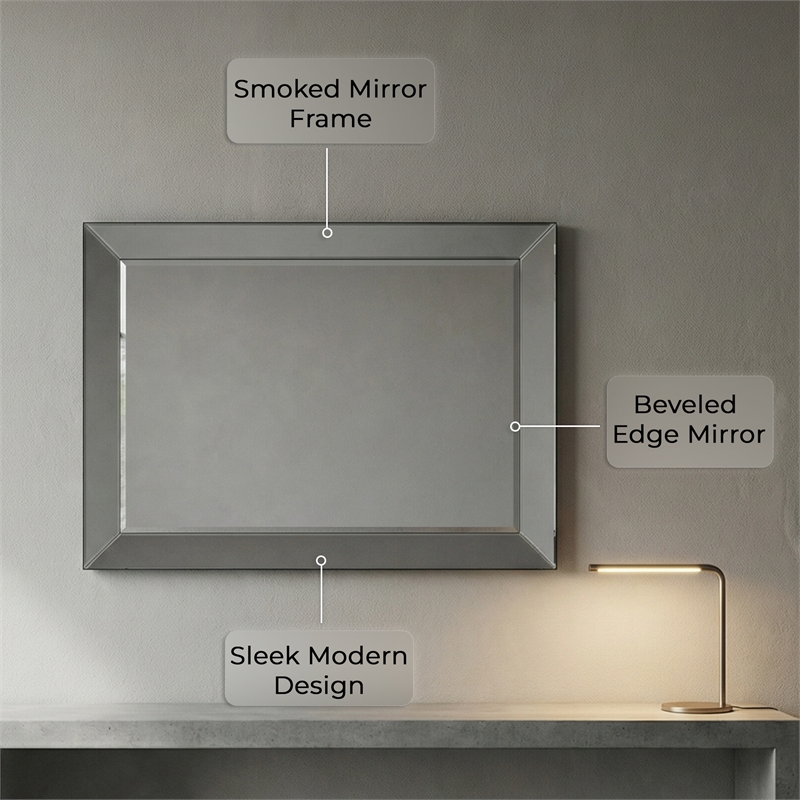 Maklaine Traditional Rectangular Smoked Glass Frame Wall Mirror