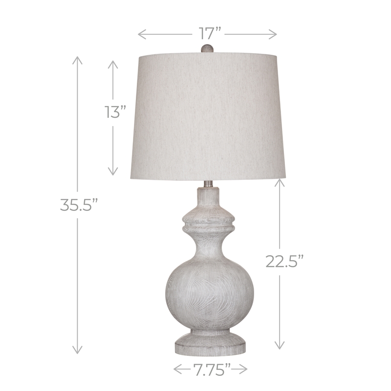Maklaine Traditional White Wash Resin Table Lamp With Neutral Shade