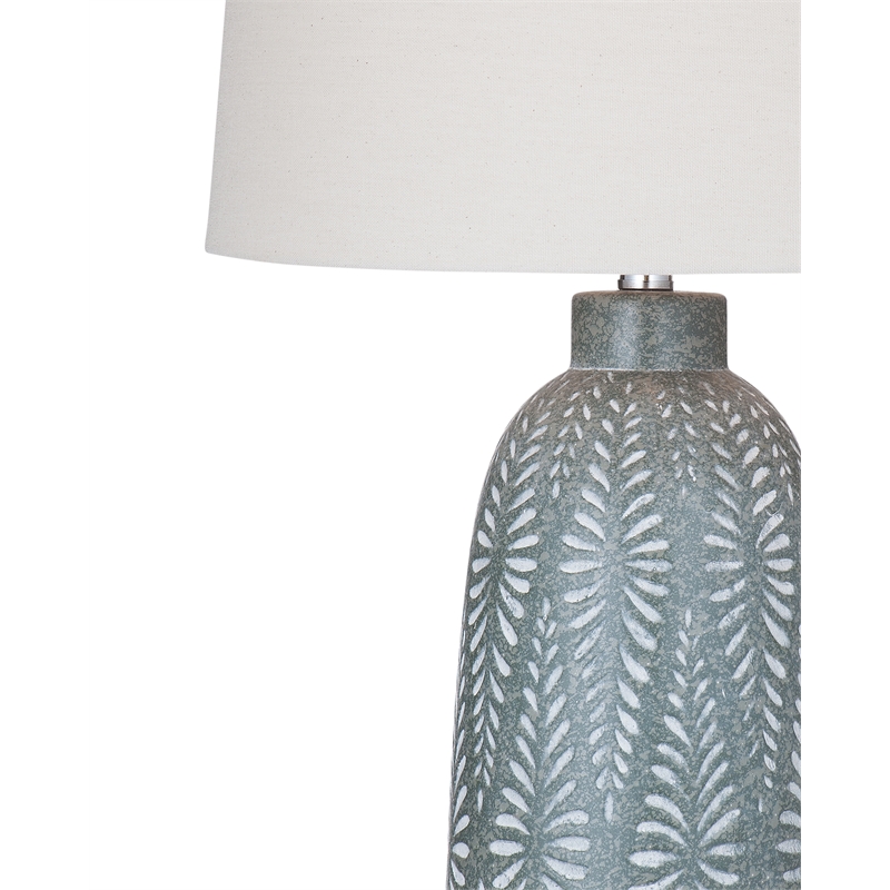 Maklaine Resin Green & Cream Table Lamp Tapered Linen Shade 17