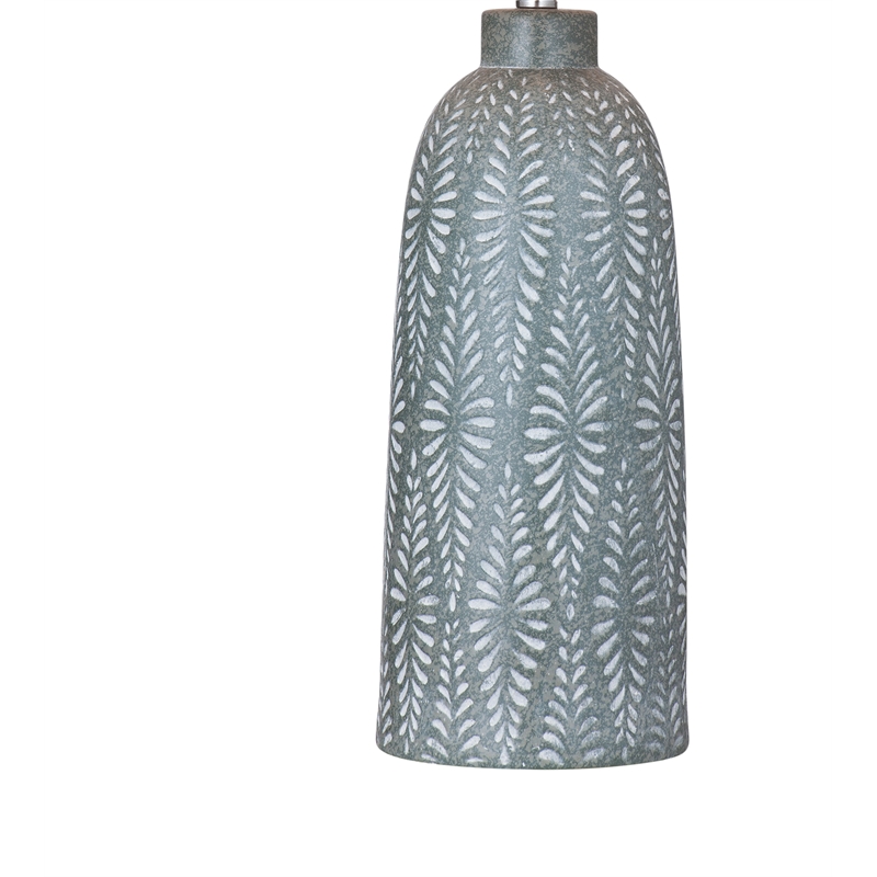 Maklaine Resin Green & Cream Table Lamp Tapered Linen Shade 17