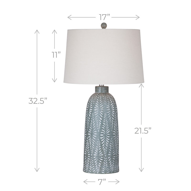 Maklaine Resin Green & Cream Table Lamp Tapered Linen Shade 17