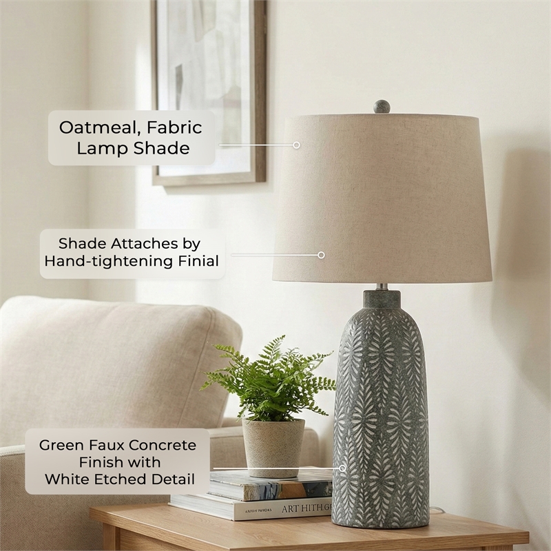 Maklaine Resin Green & Cream Table Lamp Tapered Linen Shade 17