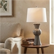 Maklaine Resin Green & Cream Table Lamp Tapered Linen Shade 17