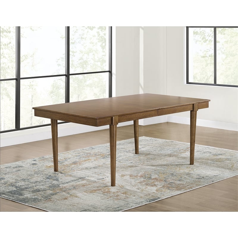 Maklaine Set of 5 Brown Dining Extension Table & Upholstered Side Chairs