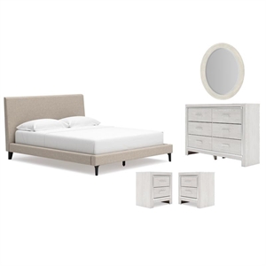 Maklaine 5Pc Set Roll Slats California King Bed & Dresser & Mirror & Nightstands
