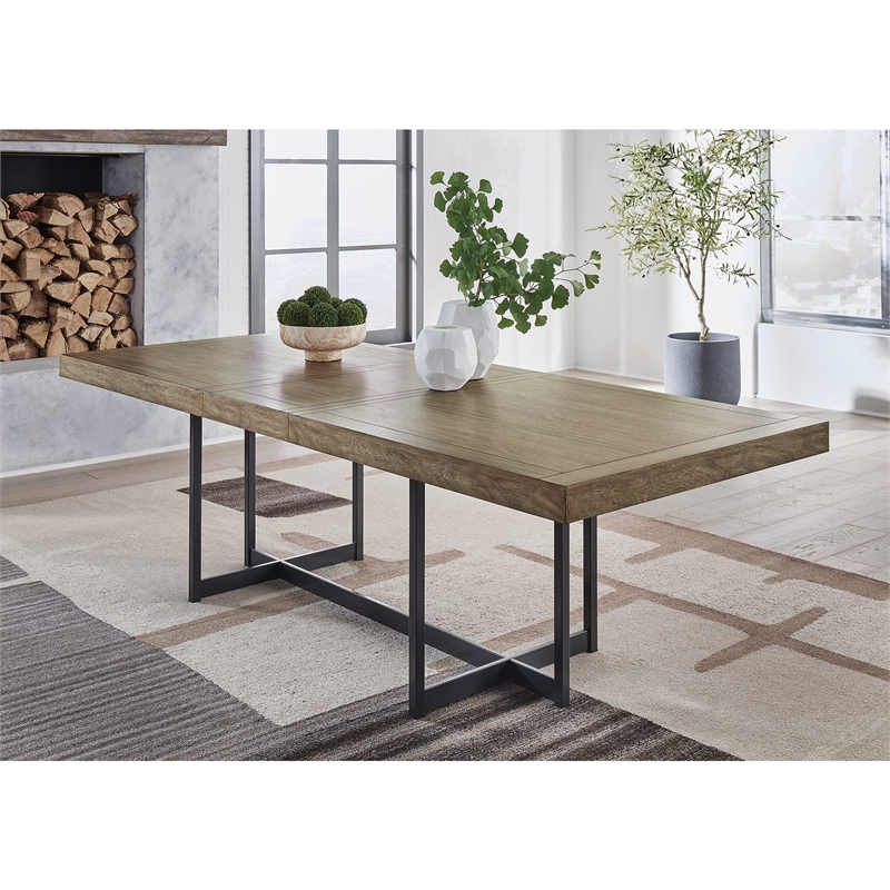 Maklaine Set of 7 Dining Extension Table & Upholstered Side Chairs