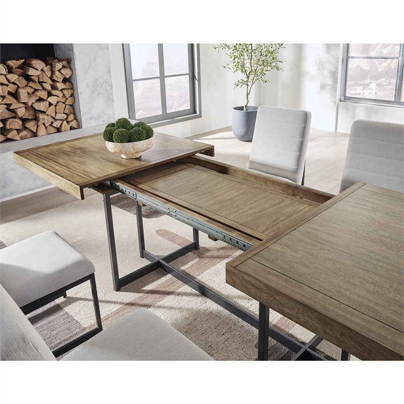 Maklaine Set of 7 Dining Extension Table & Upholstered Side Chairs