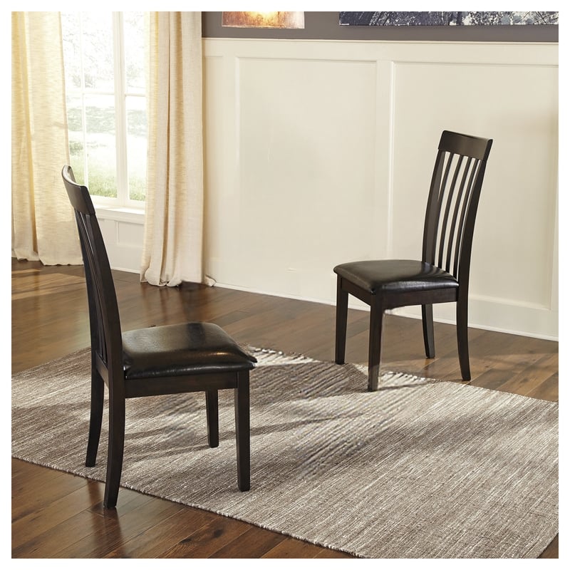 Maklaine Set of 7 Brown Dining Extension Table & Faux Leather Side Chairs