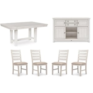Maklaine Set of 6 Dining Extension Table & Server & Upholstered Chairs