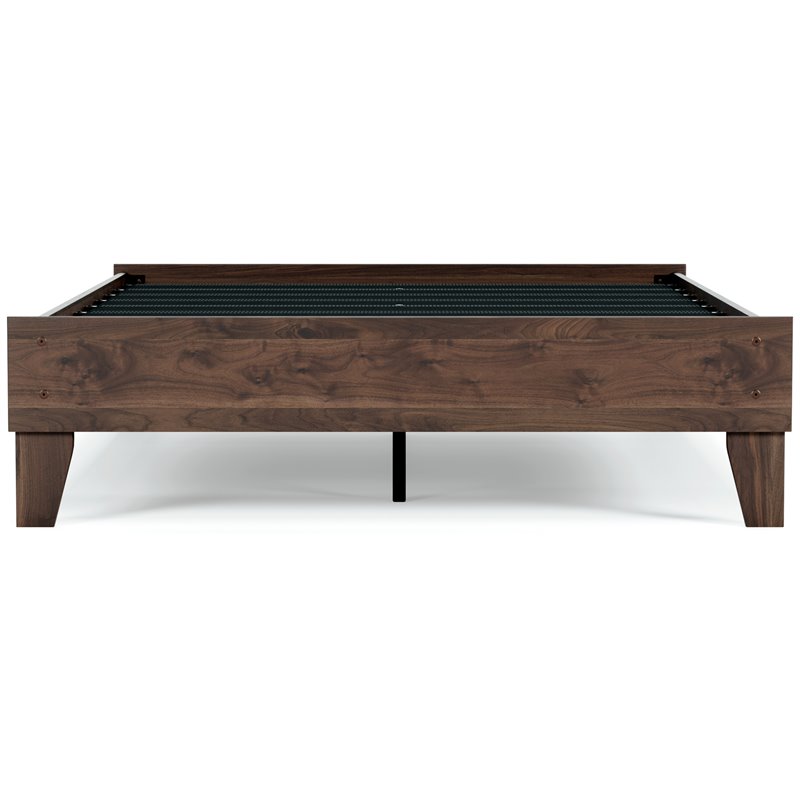 Maklaine Set of 2 Full Panel Engineered Wood Platform Bed & Headboard in Brown
