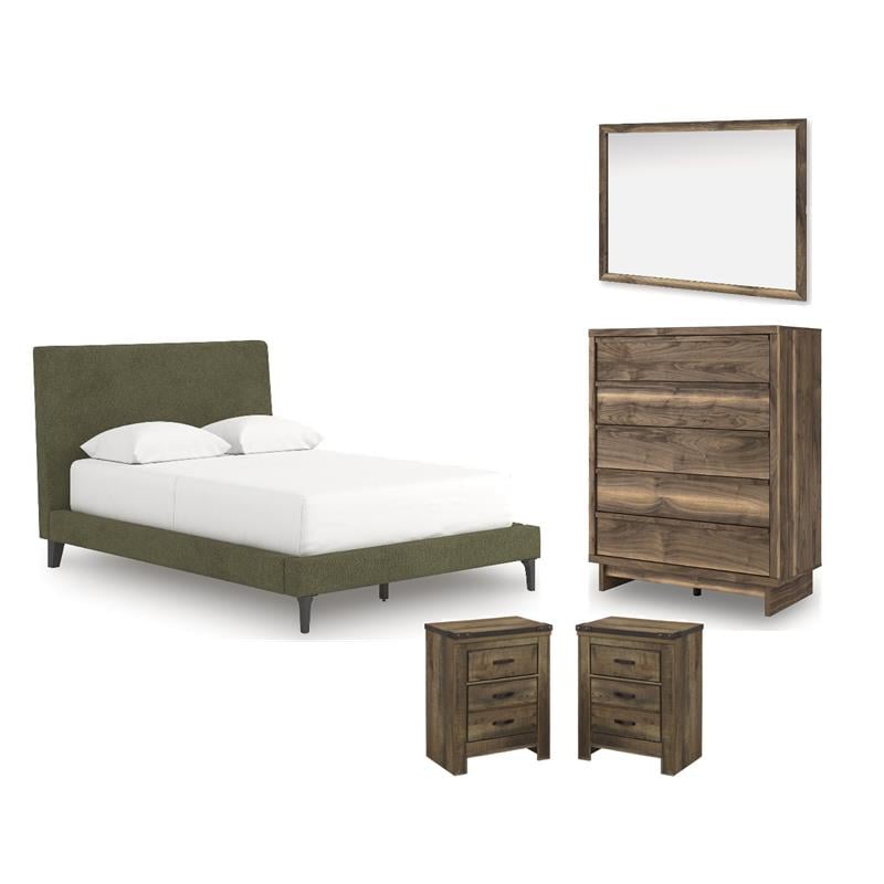 Maklaine Set of 5 Roll Slats Full Upholstered Bed & Chest & Mirror & Nightstands