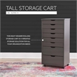 Maklaine Transitional Eight Drawer Rolling Storage Cart in Gray Wood