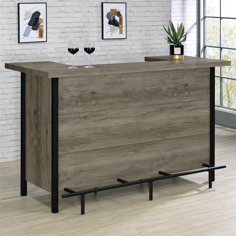 Maklaine Farmhouse Freestanding Home Bar Wine Cabinet Grey Driftwood