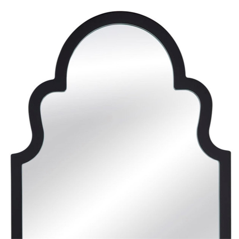 Maklaine Soft Rounded Silhouette Wood Frame Wall Mirror in Black Lacquer
