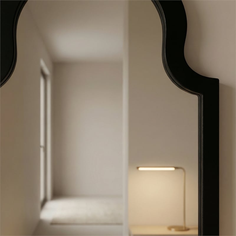 Maklaine Soft Rounded Silhouette Wood Frame Wall Mirror in Black Lacquer