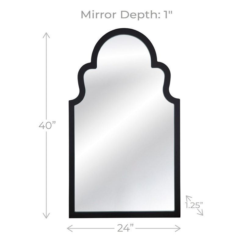 Maklaine Soft Rounded Silhouette Wood Frame Wall Mirror in Black Lacquer
