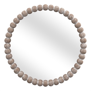 Maklaine Round Beaded Accent Mirror in White Washed Finish