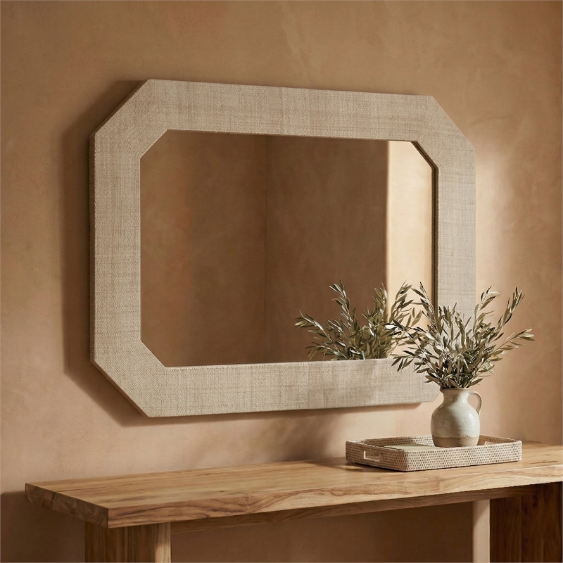 Maklaine Rectangular Wall Mirror with Natural Raffia Wrapped Frame