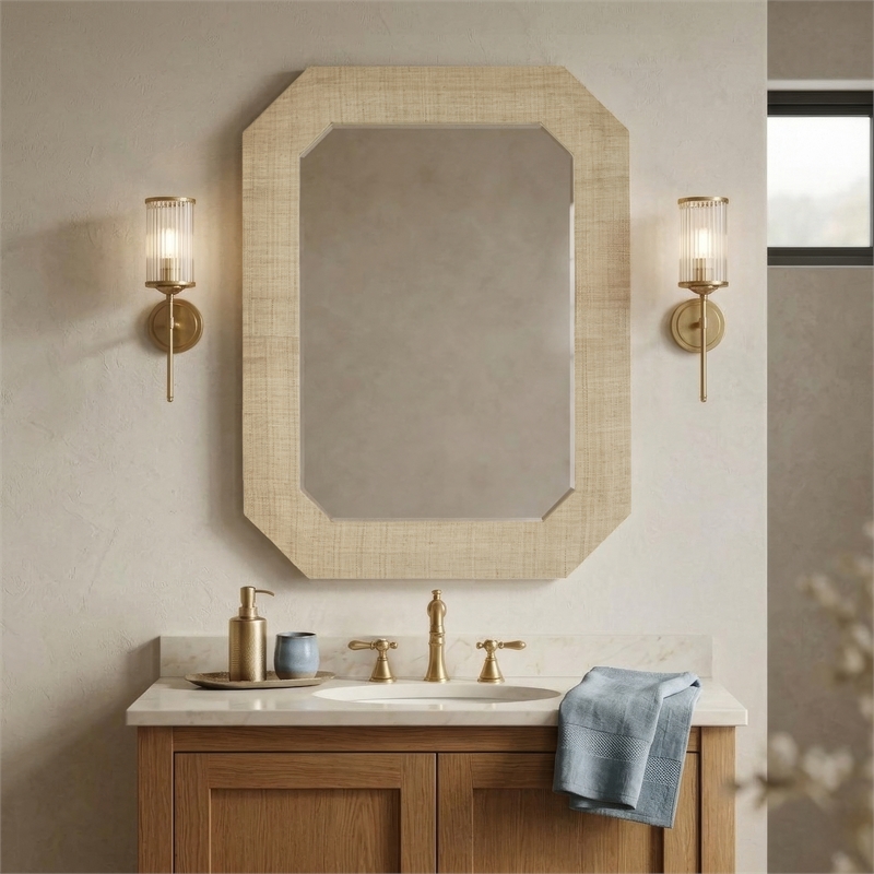 Maklaine Rectangular Wall Mirror with Natural Raffia Wrapped Frame