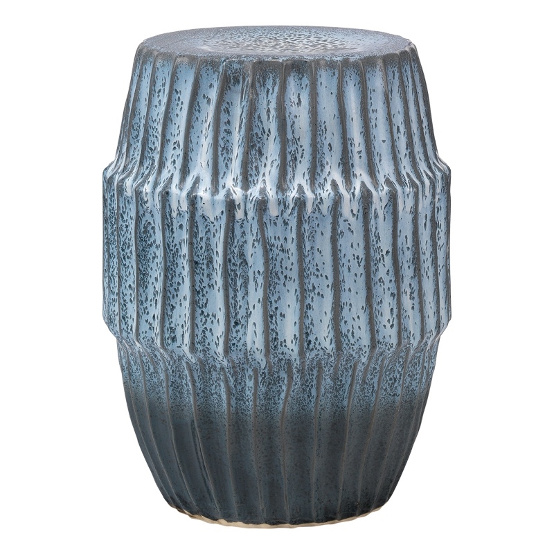 Maklaine Contemporary Hollow Center Coastal Ceramic Side Table in Blue