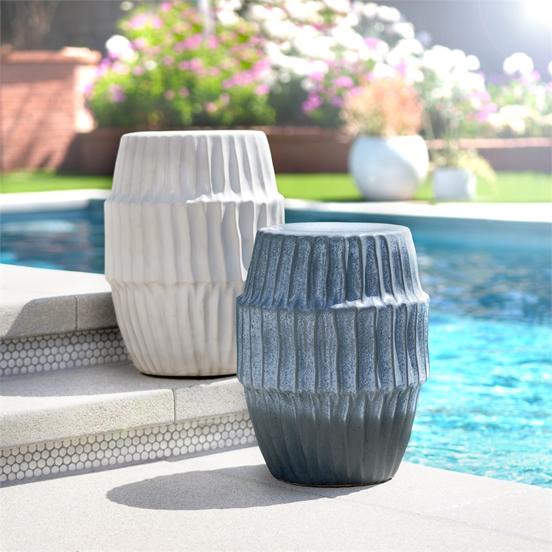 Maklaine Contemporary Hollow Center Coastal Ceramic Side Table in Blue