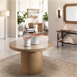 Maklaine Round Coastal Rattan and Glass Bistro Table in Natural