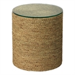 Maklaine Round Coastal Rattan and Glass Side Table in Natural