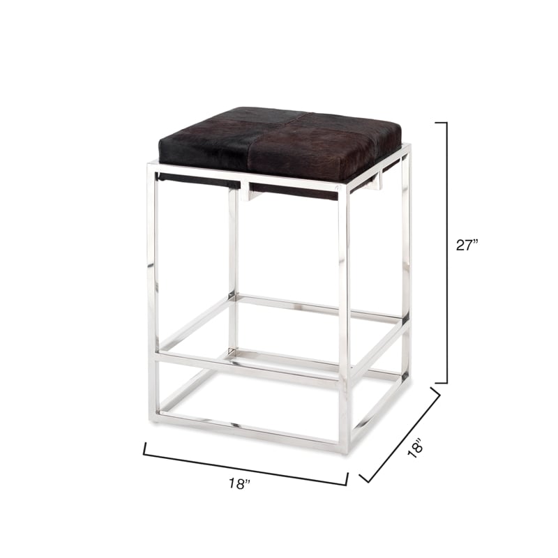 Maklaine Stainless Steel and Hide Counter Stool in Nickel/Espresso