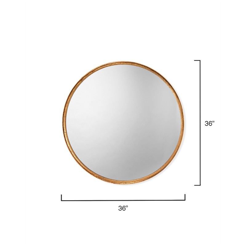 Maklaine Round Hand-Distressed Iron Wall Mirror in Gold Leaf