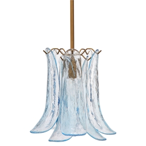Maklaine Mouth-Blown Glass Pendant With Antique Brass Rod in Pale Blue