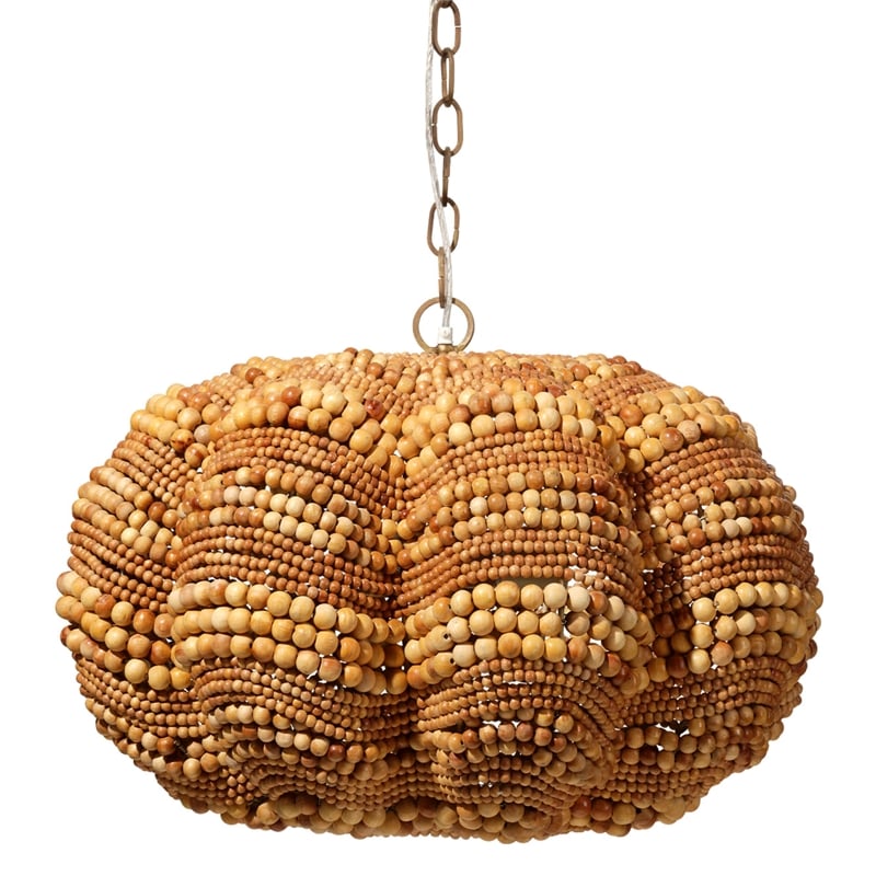 Maklaine Small Mango Wood Bead Chandelier With Brass Hardware in Natural